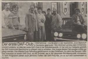 Zeitungsausschnitt nach Clubgründung