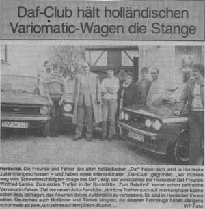 Zeitungsausschnitt nach Clubgründung